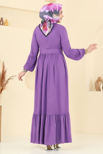 moda selvim الفستان ليلكي غامق 7123BG354 - Thumbnail