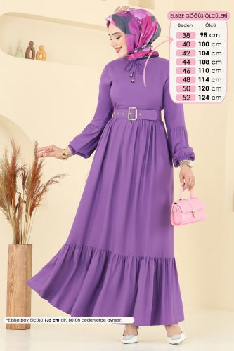 moda selvim الفستان ليلكي غامق 7123BG354 - Thumbnail