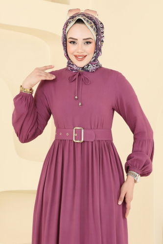 moda selvim الفستان وردي غامق 7123BG354 - Thumbnail