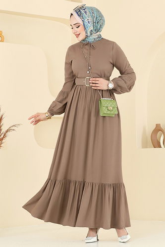 moda selvim الفستان بيج غامق 7123BG354 - Thumbnail
