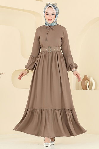 moda selvim الفستان بيج غامق 7123BG354 - Thumbnail