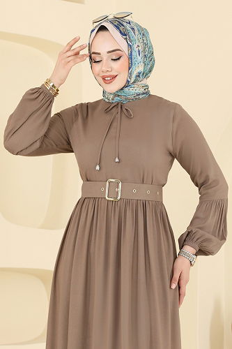 moda selvim الفستان بيج غامق 7123BG354 - Thumbnail