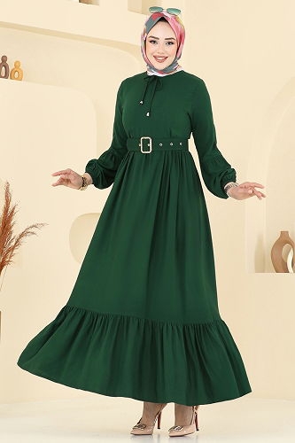 moda selvim Dress 7123BG354 Emerald - Thumbnail