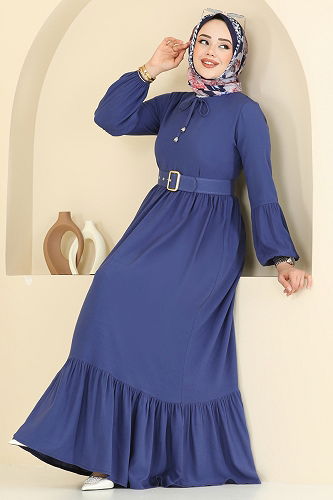moda selvim Dress 7123BG354 Indigo - Thumbnail