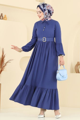 moda selvim Dress 7123BG354 Indigo - Thumbnail