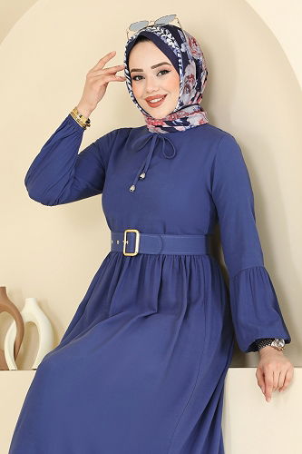 moda selvim الفستان ازرق 7123BG354 - Thumbnail