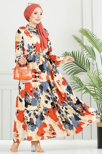 moda selvim الفستان رمادي غامق 7124BG354 - Thumbnail