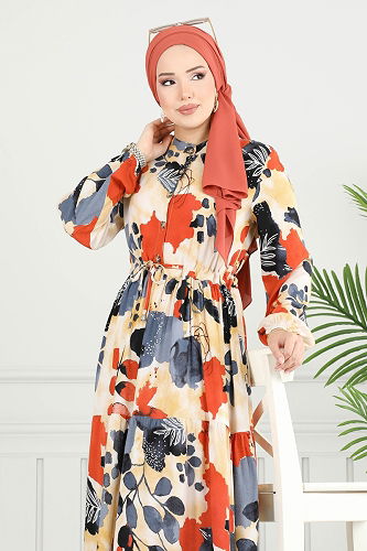 moda selvim الفستان رمادي غامق 7124BG354 - Thumbnail