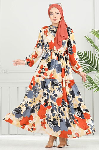 moda selvim الفستان رمادي غامق 7124BG354 - Thumbnail