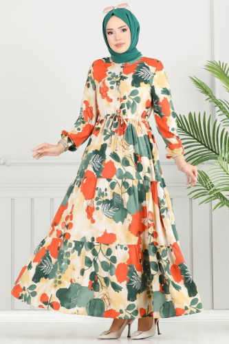 moda selvim الفستان زيتي 7124BG354 - Thumbnail