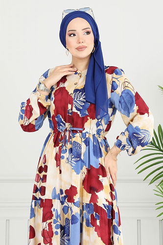 moda selvim Dress 7124BG354 Indigo - Thumbnail