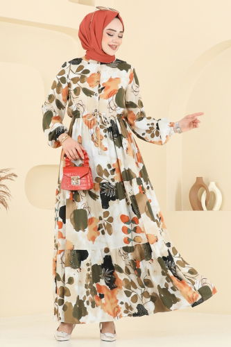 moda selvim Dress 7124BG354 Khaki - Thumbnail