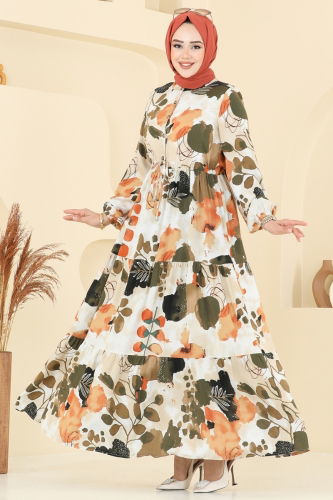 moda selvim الفستان اخضر عفني 7124BG354 - Thumbnail
