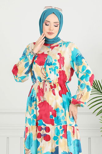 moda selvim Dress 7124BG354 Light Petroleum - Thumbnail