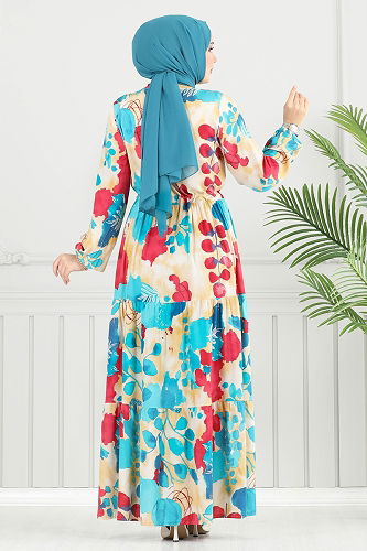 moda selvim الفستان بترولي فاتح 7124BG354 - Thumbnail