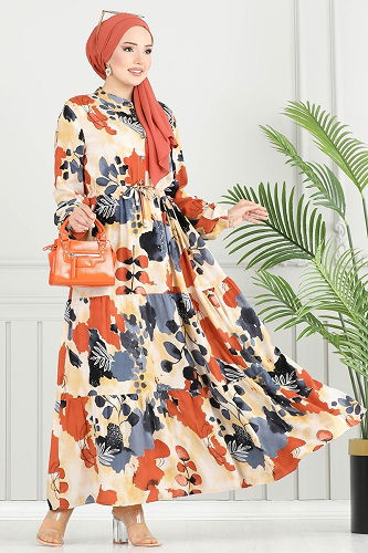 moda selvim الفستان رمادي غامق 7124ERK1158 - Thumbnail