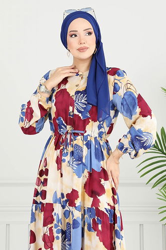 moda selvim الفستان خمري 7124ERK1158 - Thumbnail