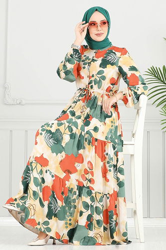 moda selvim Dress 7124ERK1158 Emerald - Thumbnail