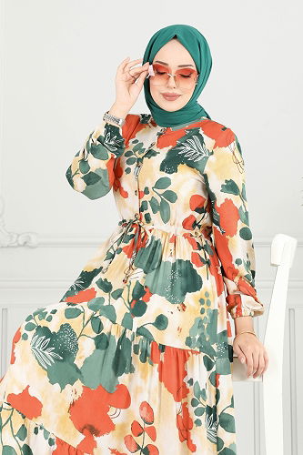 moda selvim Dress 7124ERK1158 Emerald - Thumbnail