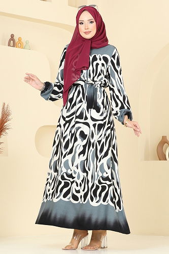 moda selvim Dress 7127BG354 Black - Thumbnail