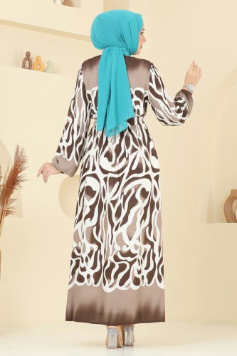 moda selvim Dress 7127BG354 Brown - Thumbnail