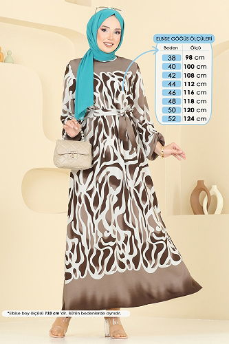 moda selvim Dress 7127BG354 Brown - Thumbnail