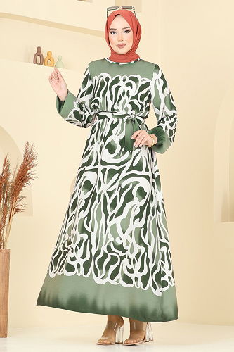 moda selvim Dress 7127BG354 Khaki - Thumbnail