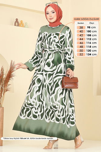 moda selvim Dress 7127BG354 Khaki - Thumbnail