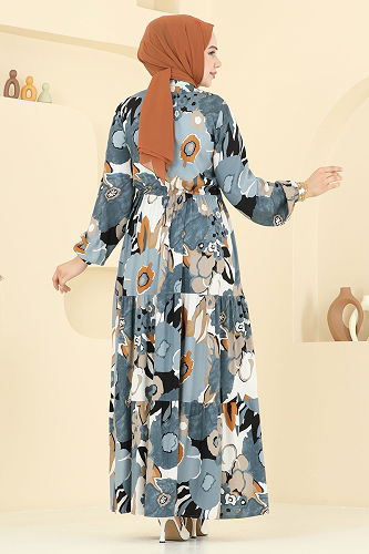 moda selvim الفستان ازرق 7129BG354 - Thumbnail