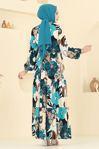 moda selvim Dress 7129BG354 Petroleum - Thumbnail