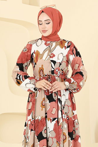 moda selvim الفستان تفاحي 7129BG354 - Thumbnail