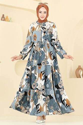 moda selvim الفستان رمادي غامق 7129ERK1158 - Thumbnail