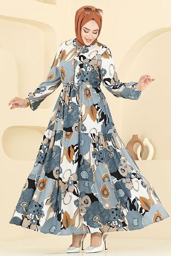 moda selvim الفستان رمادي غامق 7129ERK1158 - Thumbnail