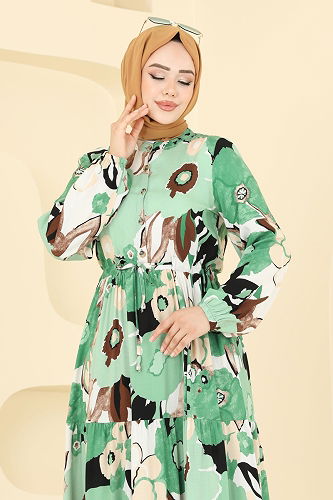 moda selvim Dress 7129ERK1158 Green - Thumbnail
