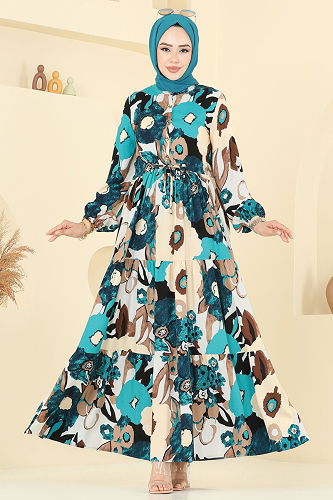 moda selvim Dress 7129ERK1158 Petroleum - Thumbnail