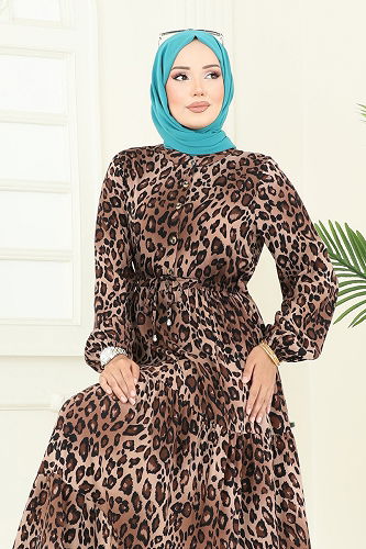 moda selvim الفستان بني 7130BG354 - Thumbnail