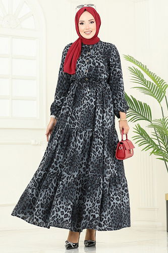 moda selvim Dress 7130BG354 Gray - Thumbnail