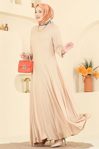 moda selvim الفستان بيج 7132ERK1158 - Thumbnail