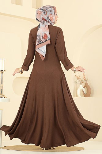 moda selvim الفستان بني 7132ERK1158 - Thumbnail