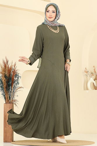 moda selvim Dress 7132ERK1158 Khaki - Thumbnail