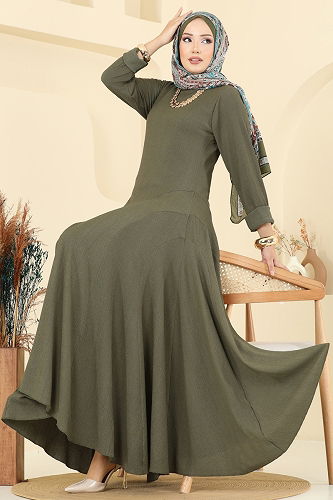 moda selvim الفستان اخضر عفني 7132ERK1158 - Thumbnail