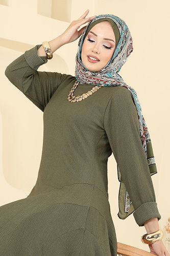 moda selvim الفستان اخضر عفني 7132ERK1158 - Thumbnail