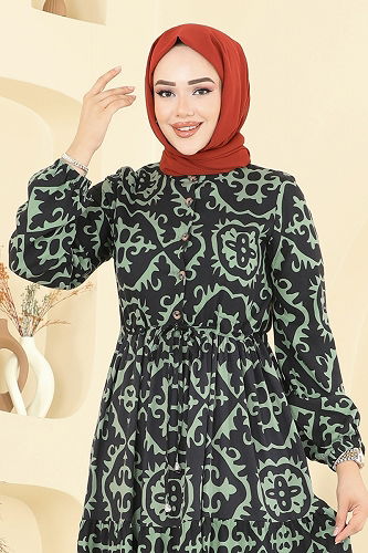 moda selvim الفستان أخضر عشبي 7134ERK1158 - Thumbnail