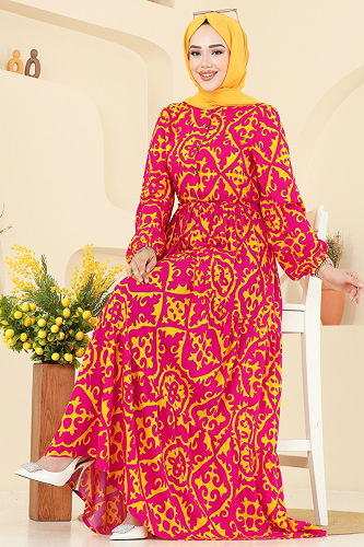 moda selvim Dress 7134ERK1158 Fuchsia - Thumbnail