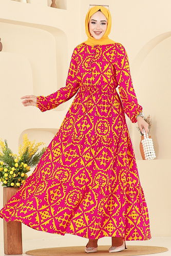 moda selvim Dress 7134ERK1158 Fuchsia - Thumbnail