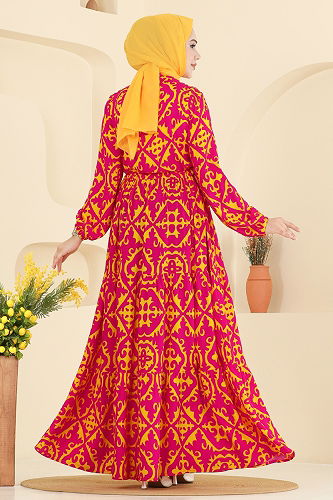 moda selvim Dress 7134ERK1158 Fuchsia - Thumbnail