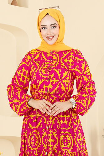 moda selvim الفستان فوشي 7134ERK1158 - Thumbnail