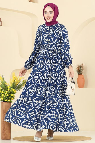 moda selvim Dress 7134ERK1158 Navy Blue - Thumbnail