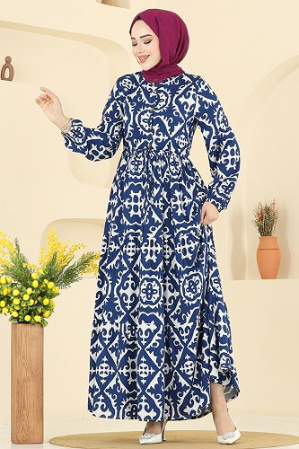 moda selvim الفستان كحلي 7134ERK1158 - Thumbnail