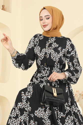 moda selvim الفستان أسود 7135ERK1158 - Thumbnail